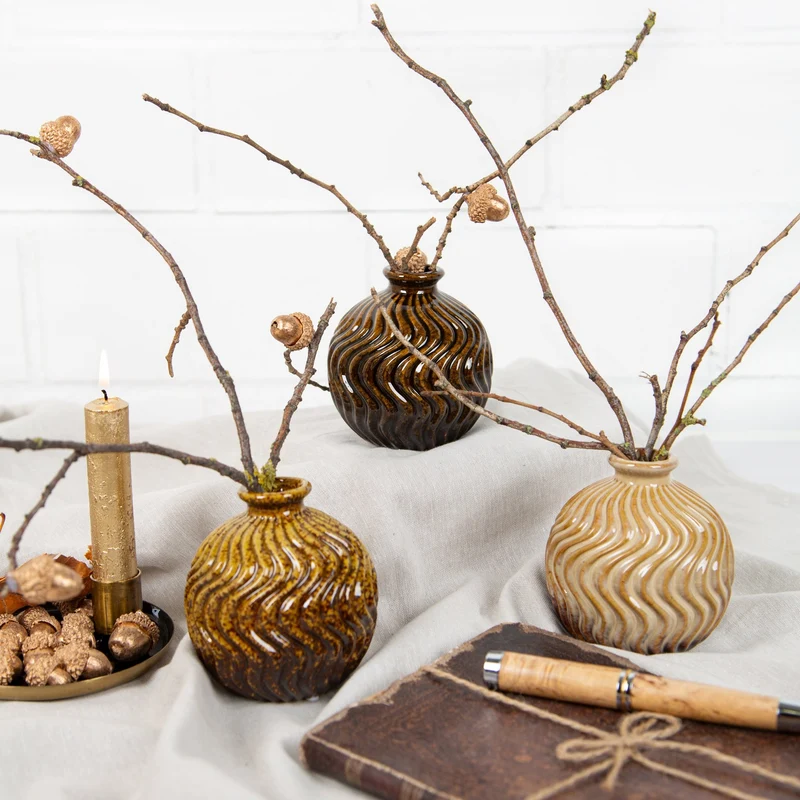 3 kleine Vasen braun Boho Hochzeitsdeko Tischdeko 9 cm