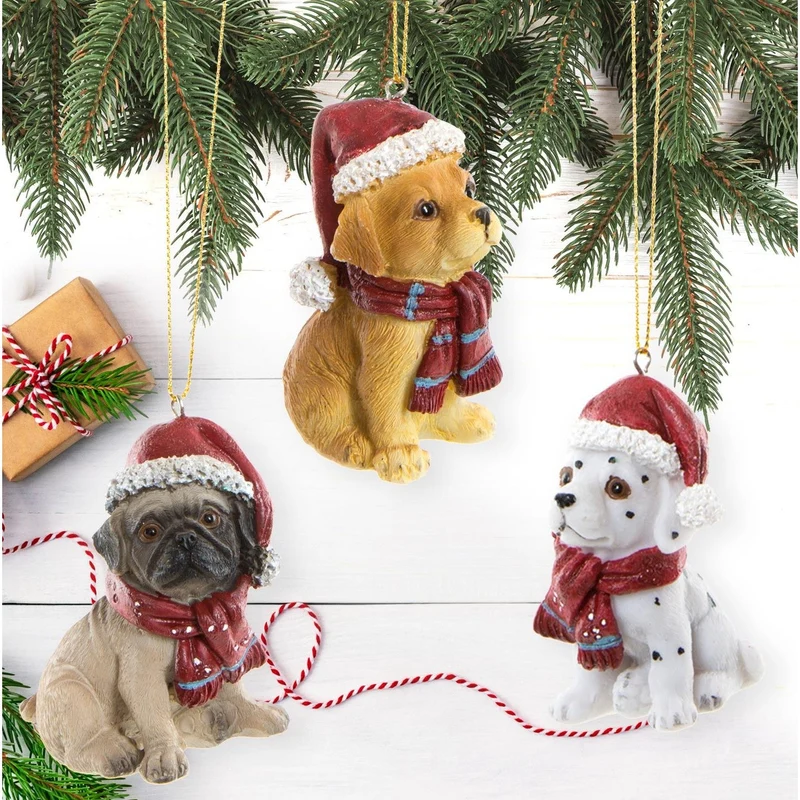 3 kleine Hunde Figuren mit Schnur zum Aufhängen - weihnachtliche Deko