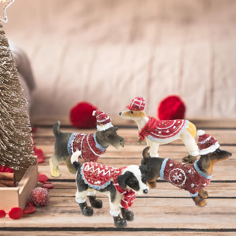 4 Dackelfiguren - 7 cm braun rot - weihnachtliche Tierfiguren