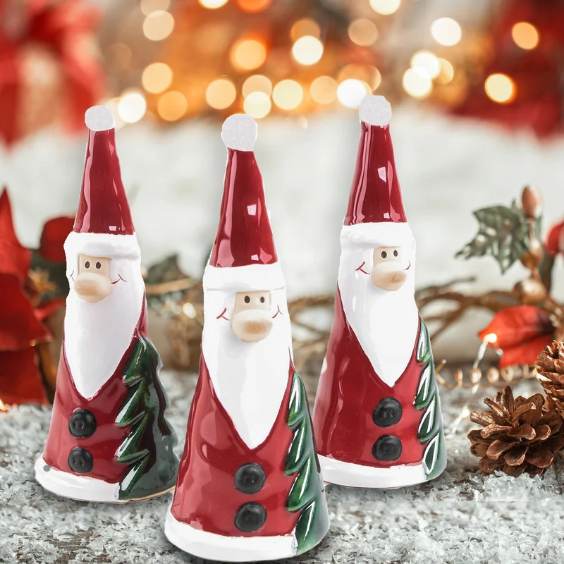 Nikolaus Figuren aus Keramik 14 cm rot weiß grün mit Tannenbaum