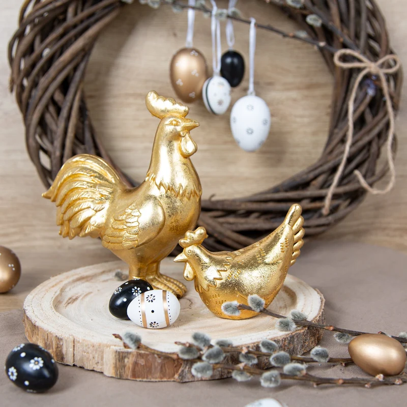 6 Ostereier schwarz weiß Gold aus Kunststoff Set 6 cm