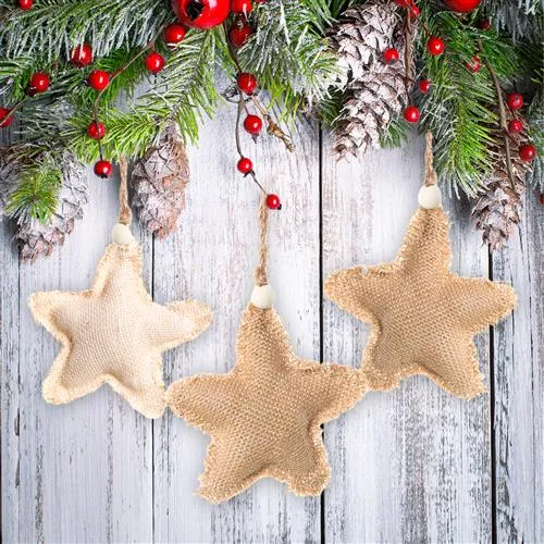 6 Weihnachtsanhänger Sterne aus Jute - natur braun