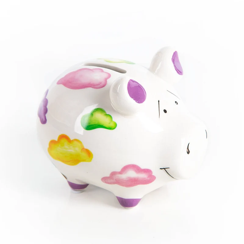 buntes Sparschwein mit Wolken-Motiv aus Keramik 12 x 9 cm