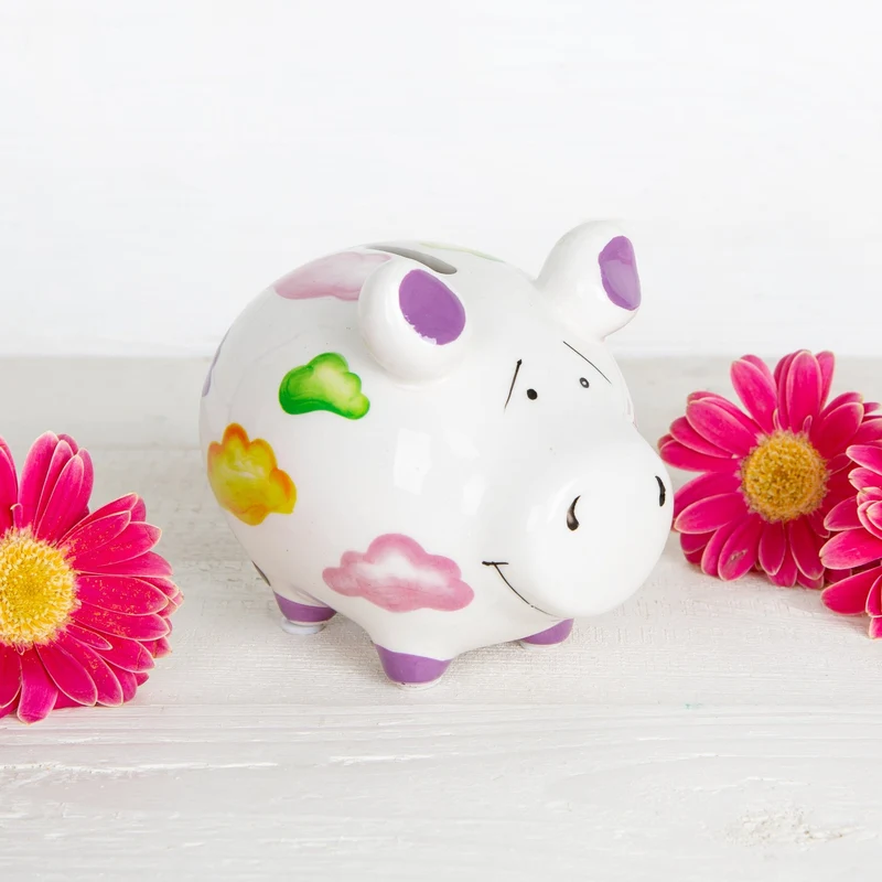 buntes Sparschwein mit Wolken-Motiv aus Keramik 12 x 9 cm