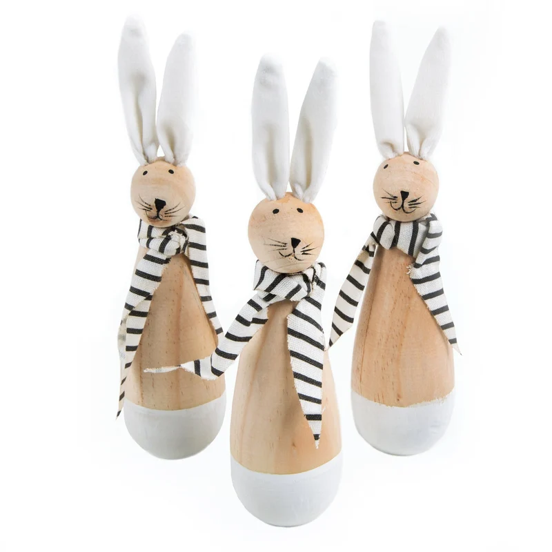 3 Osterdeko Hasenfiguren aus Holz Natur weiß - 22 cm