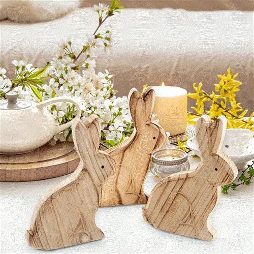 3 Osterhasen aus Holz zum Hinstellen natur braun abgeflammt - 18 x 11 cm