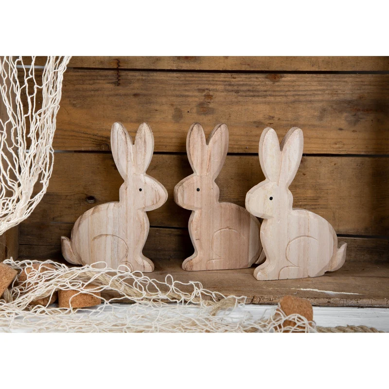 3 Osterhasen aus Holz zum Hinstellen natur braun abgeflammt - 18 x 11 cm