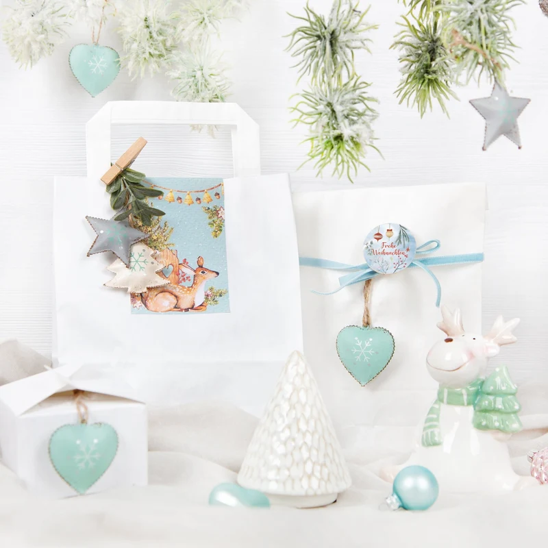 Weihnachtsbanderole Reh grün beige blau 7,2 x 21 cm zum Beschriften