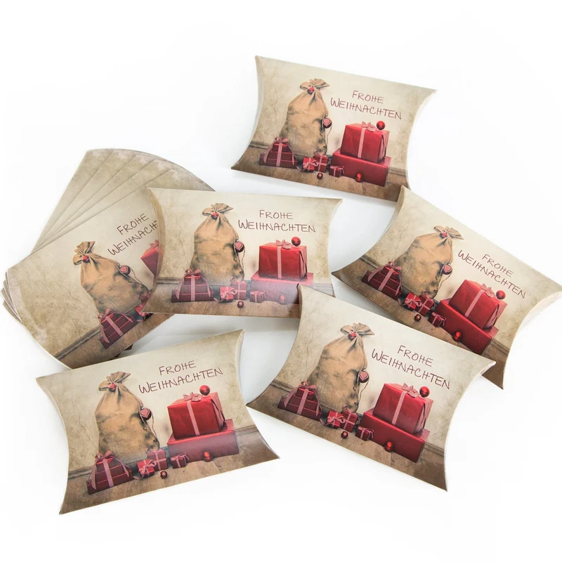 Geschenkboxen flach rot-braun 14,5 x 10,5 x 3 cm mit Schriftzug „Frohe Weihnachten“ Vintage