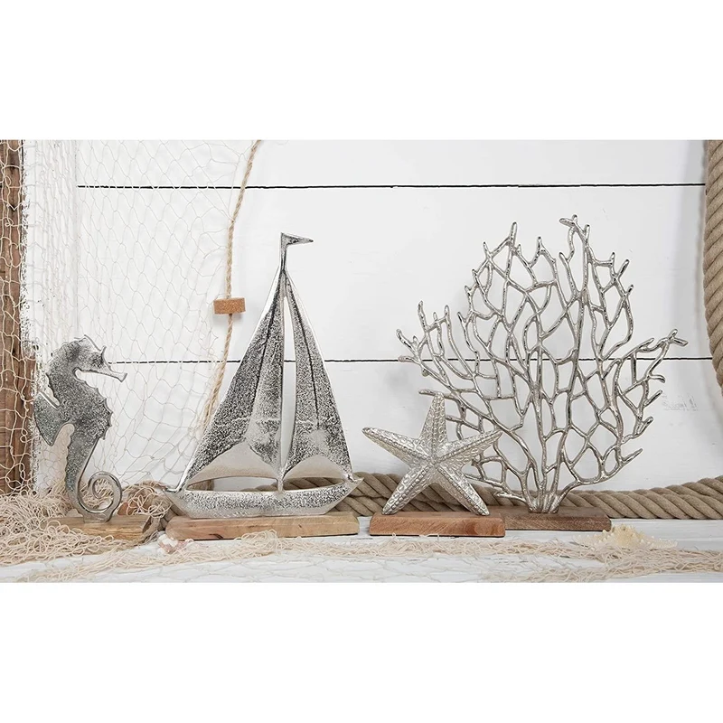 Logbuch-Verlag großes Deko Set maritim Silber braun Seegras + Schiff + Seestern + Seepferdchen Dekoset Geschenkset - Urlaub Meer Schaufenster