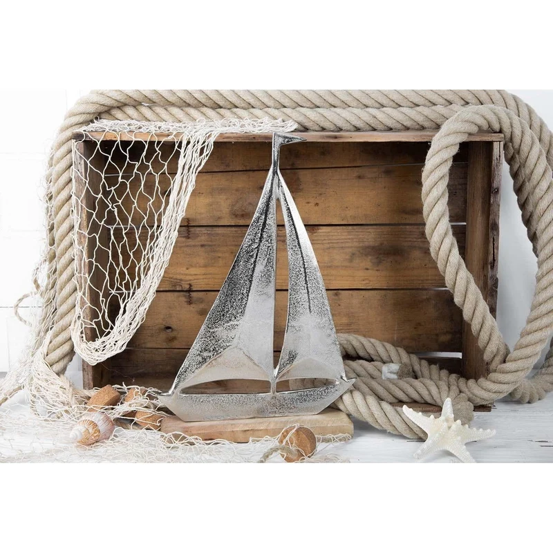 Logbuch-Verlag großes Deko Set maritim Silber braun Seegras + Schiff + Seestern + Seepferdchen Dekoset Geschenkset - Urlaub Meer Schaufenster