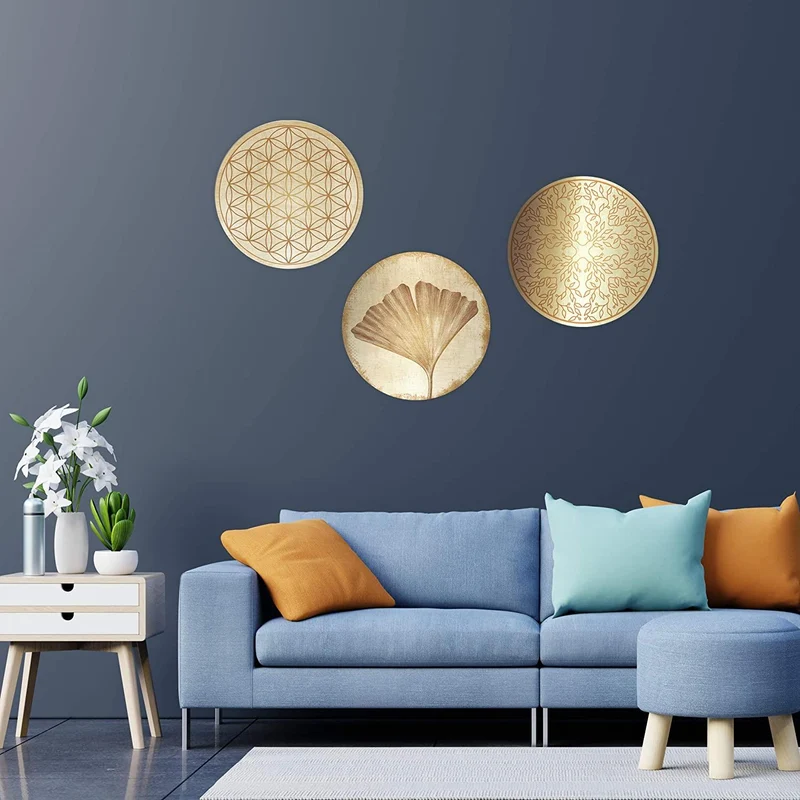 Lebensblume Wandbild gold silber aus Metall Alu Blume des Lebens