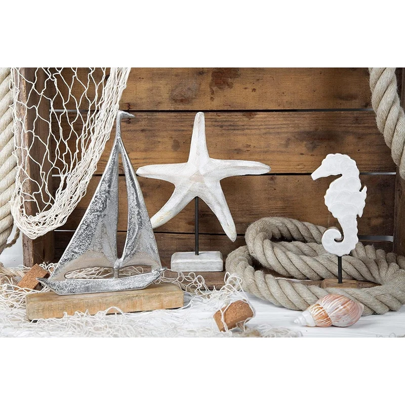 Badezimmer Deko Set 3 TLG. Segelschiff + Seepferdchen + Seestern Figur