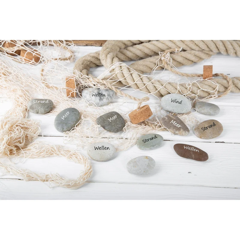 12 Steine mit Worten Strand + Meer + Wind + Wellen - maritime Dekosteine