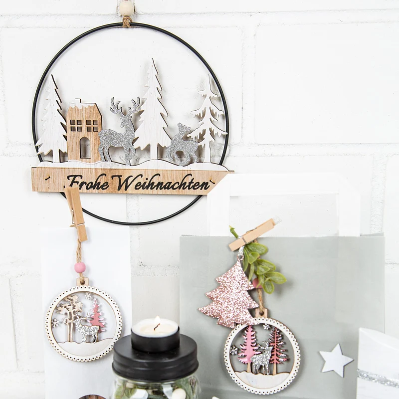 Türkranz Wand Anhänger Frohe Weihnachten aus Holz Ø 20 cm