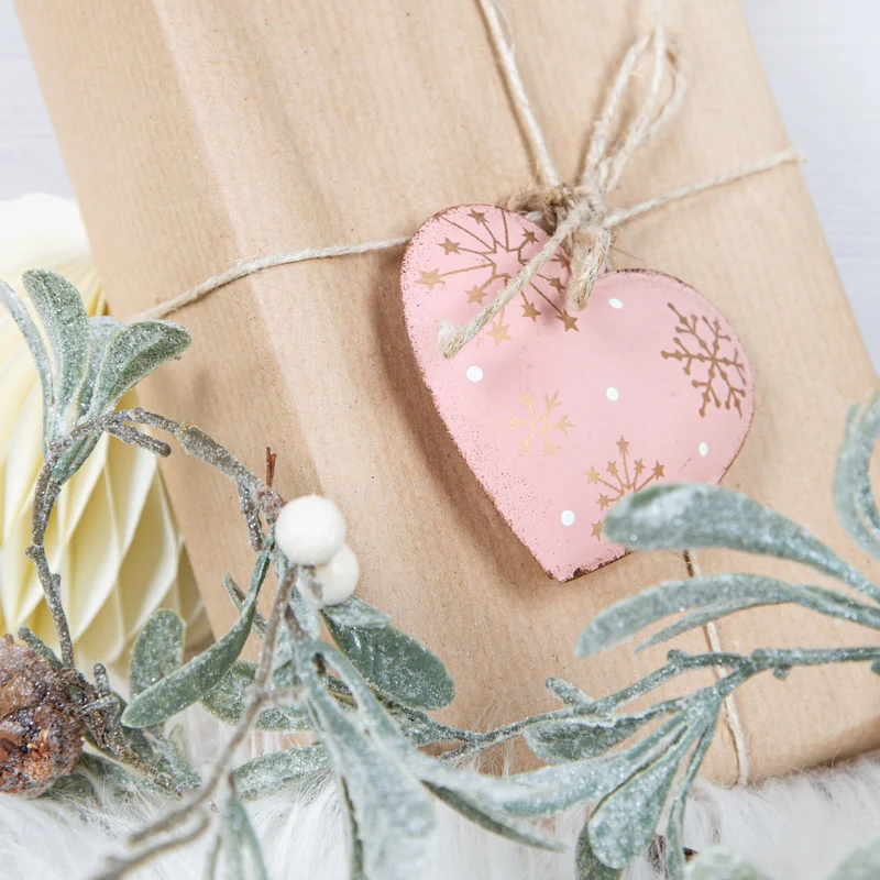 6 Metallanhänger Weihnachtsbaum Herz Stern rosa Gold weiß 9cm