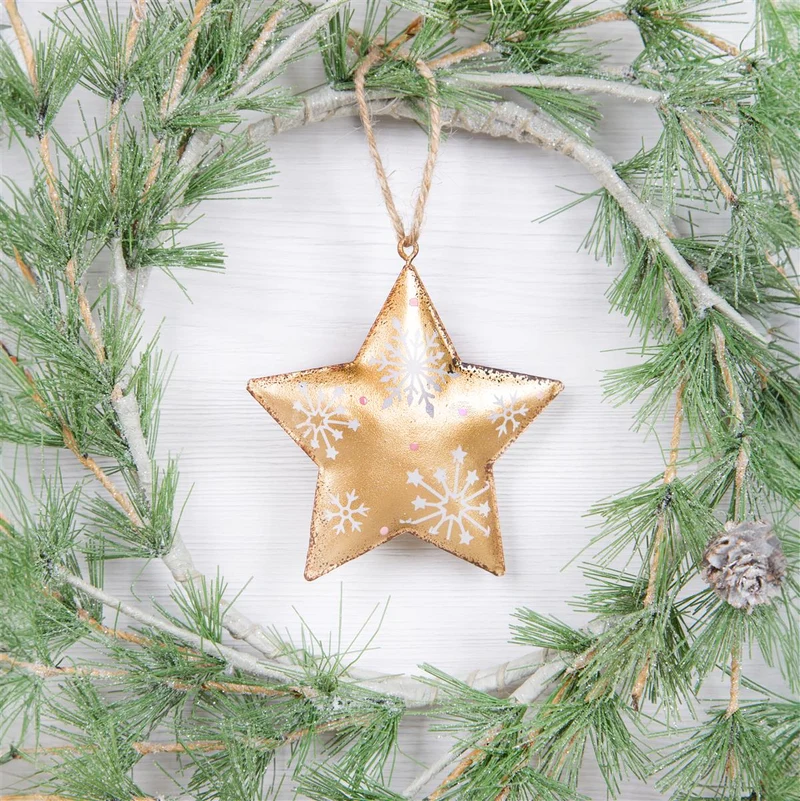 6 Metallanhänger Weihnachtsbaum Herz Stern rosa Gold weiß 9cm