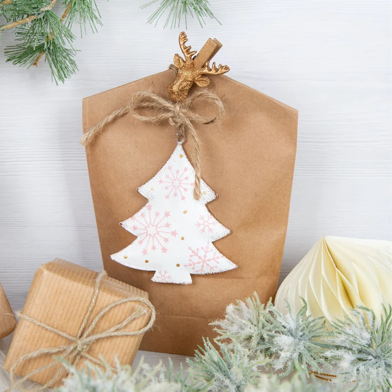 6 Metallanhänger Weihnachtsbaum Herz Stern rosa Gold weiß 9cm
