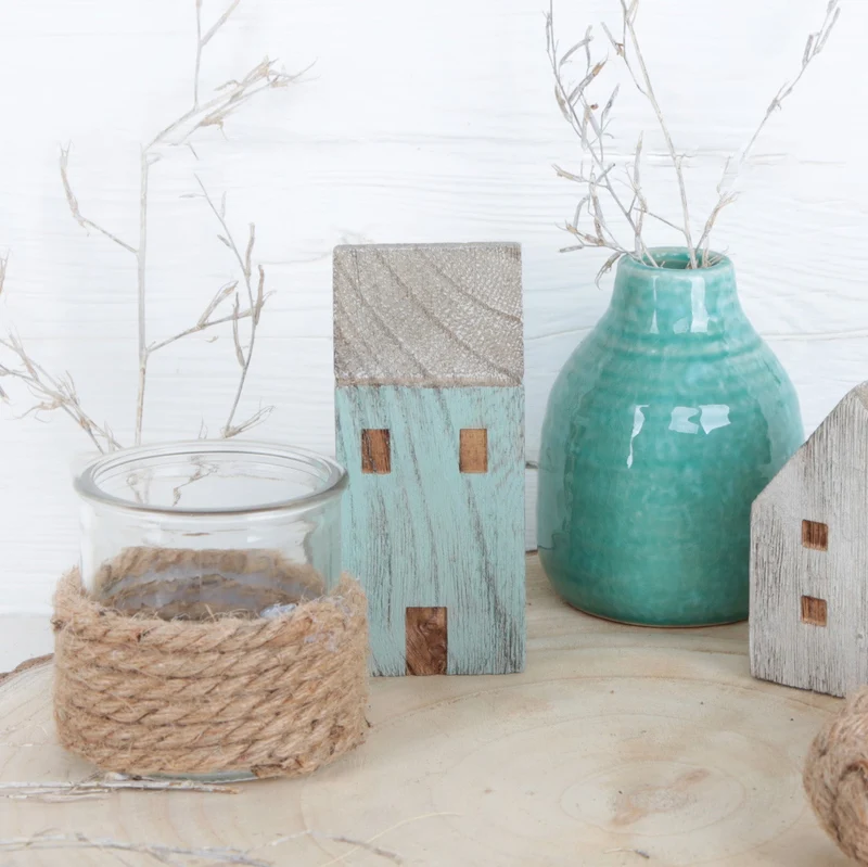 3 kleine Teelichthalter aus Glas mit Jute-Deko - Vintage-Look