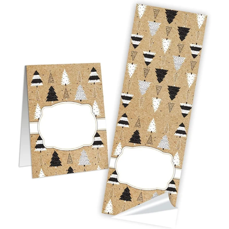 Weihnachtsbanderole Tannenbaum beige schwarz weiß 5 x 14,8 cm