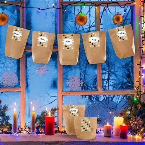 Weihnachtsbanderole Tannenbaum beige schwarz weiß 5 x 14,8 cm