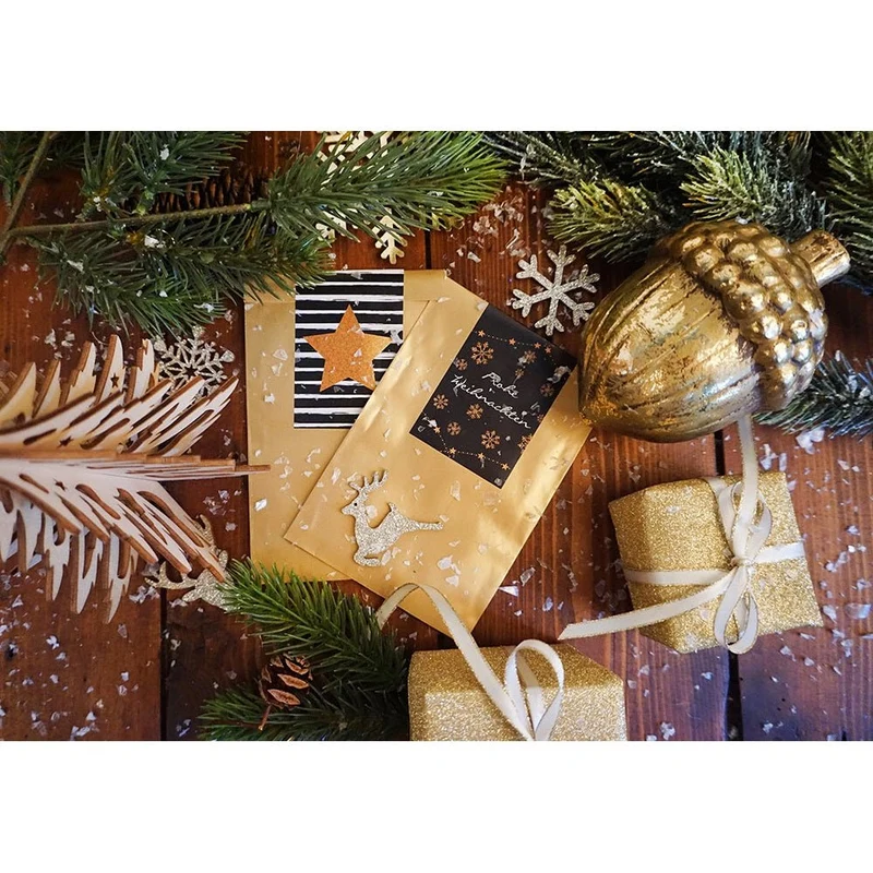 Weihnachtsbanderole Frohe Weihnachten schwarz gold 5 x 14,8 cm