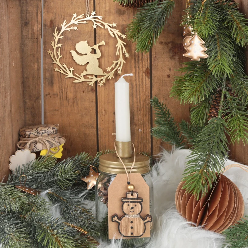 Großer Weihnachtsanhänger Kranz mit Engel 15 cm Metall Gold