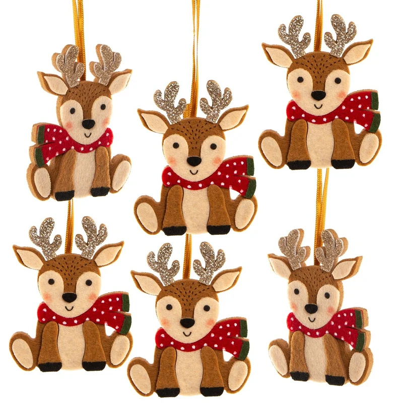 6 kleine Rentier Weihnachtsanhänger aus Filz Christbaumschmuck bruchsicher