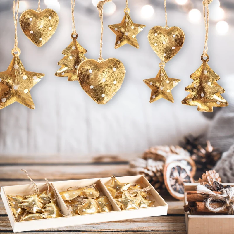 18 kleine Metallanhänger Gold mit weißen Punkten - 4 cm glänzend