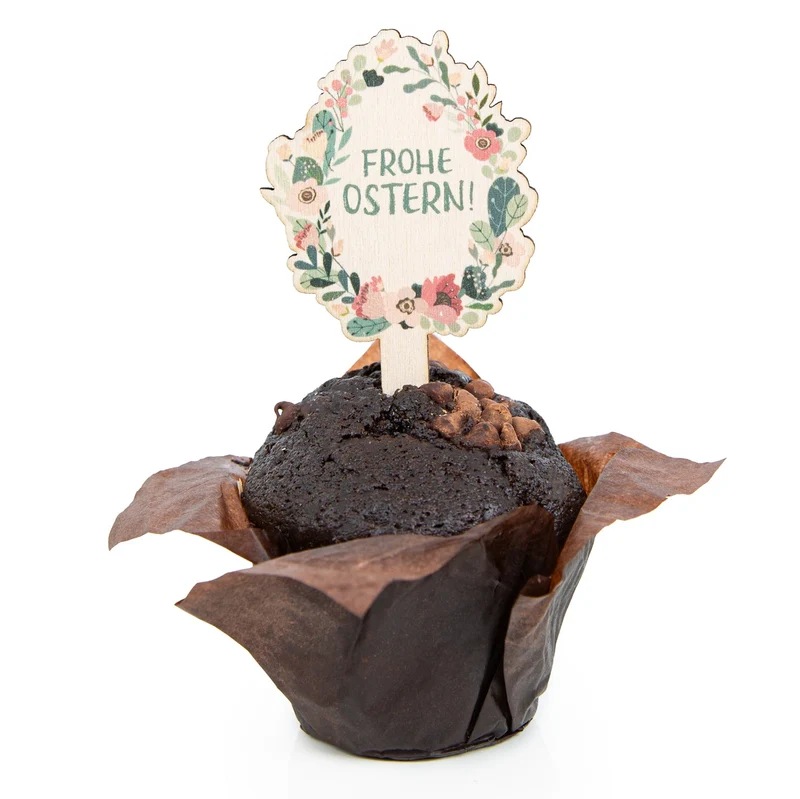 5 Frohe Ostern Caketopper aus Holz als Topfstecker & Kuchendeko