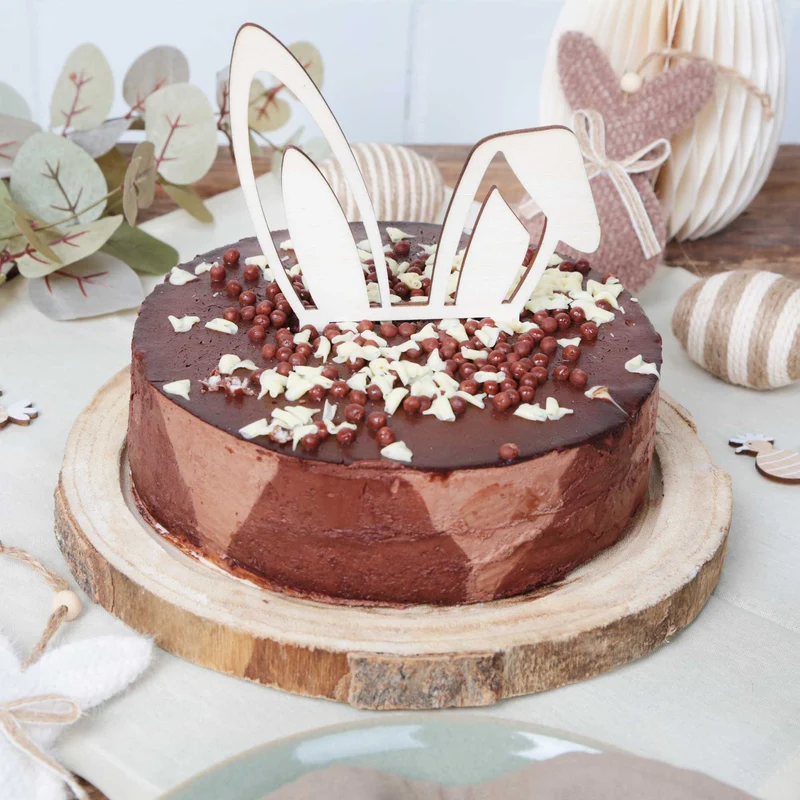Ostertorte Deko Hasenohren Cake Topper für Ostergebäck Holzstecker natur