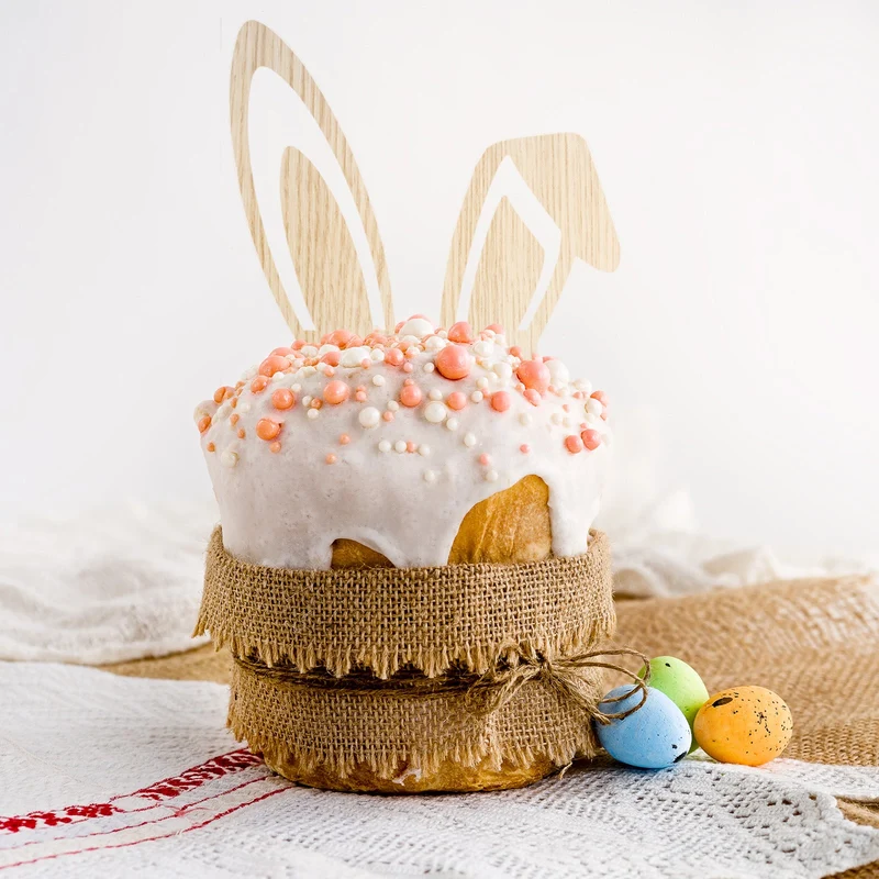 Ostertorte Deko Hasenohren Cake Topper für Ostergebäck Holzstecker natur