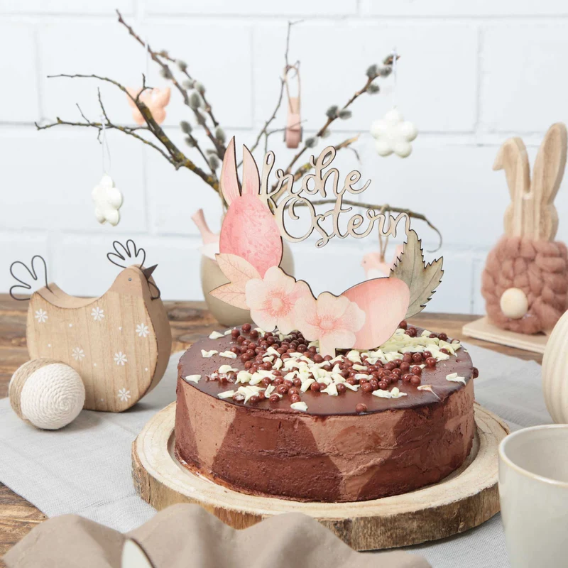 Frohe Ostern Tortendeko Cake Topper Kuchenstecker aus Holz