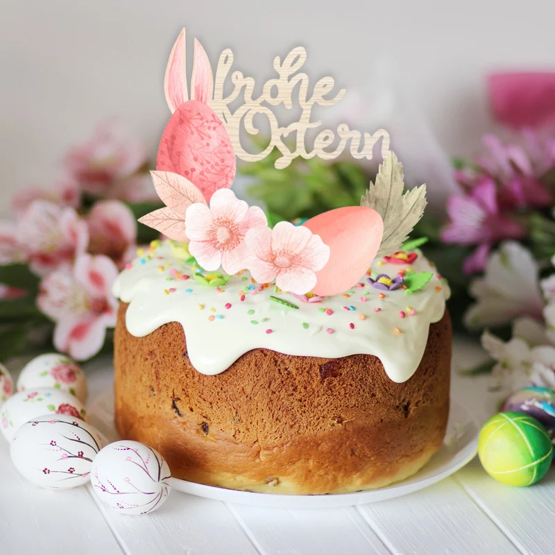 Frohe Ostern Tortendeko Cake Topper Kuchenstecker aus Holz