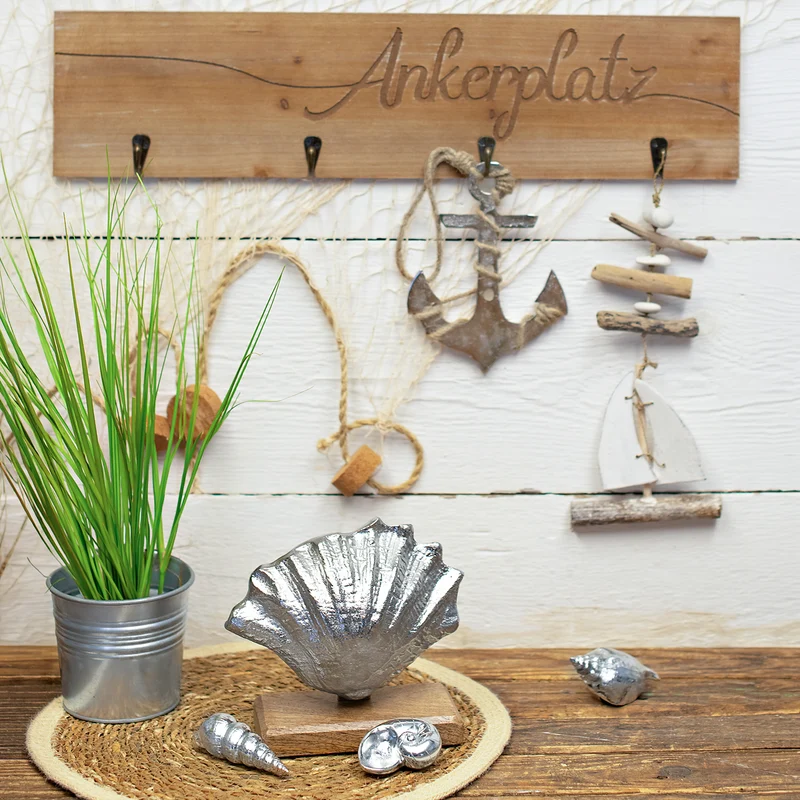 3 silberfarbene Muscheln 10 cm - Maritime Dekoration Badezimmer Wellness