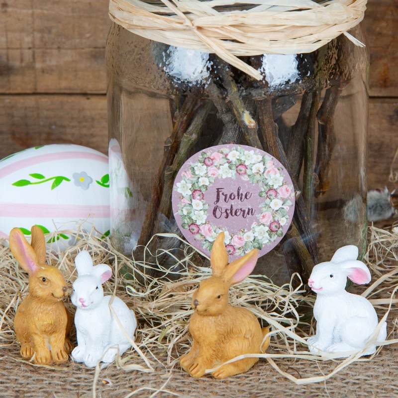 4 Mini Osterhasen Figuren weiß rosa Ostern Deko 3,5 cm