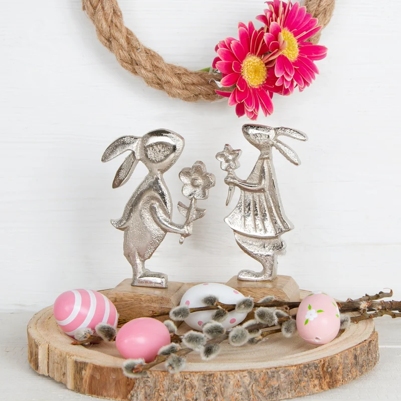 Paar Ostern Mann + Frau 14 cm silberfarben aus Metall