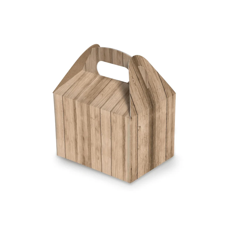 Geschenkboxen mit Griff braun in Holzoptik 12,5 x 18,5 x 12 cm