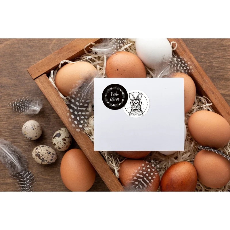 Logbuch-Verlag 24 moderne FROHE OSTERN Aufkleber schwarz weiß 4 cm - Ostersticker rund - Verzierung Ostergeschenke
