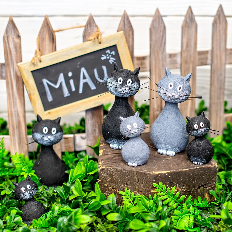 2 Katzenfiguren schwarz weiß 15 cm + 9 cm - zum Hinstellen
