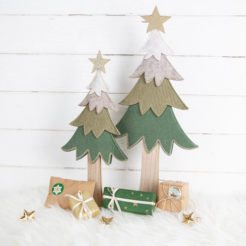 Weihnachtsbäume Set - 3 Tannenbäume aus Holz & Filz grün natur