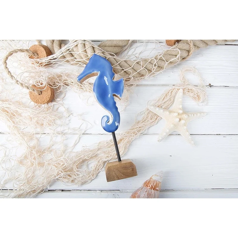 Deko Set maritim: Fisch + Seepferdchen Figur in blau