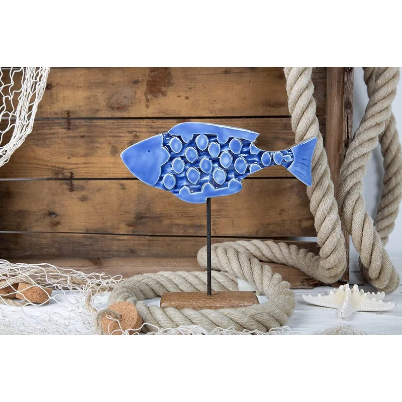 Fische Figuren Set - 2 Maritime Dekofiguren blau türkis aus Holz