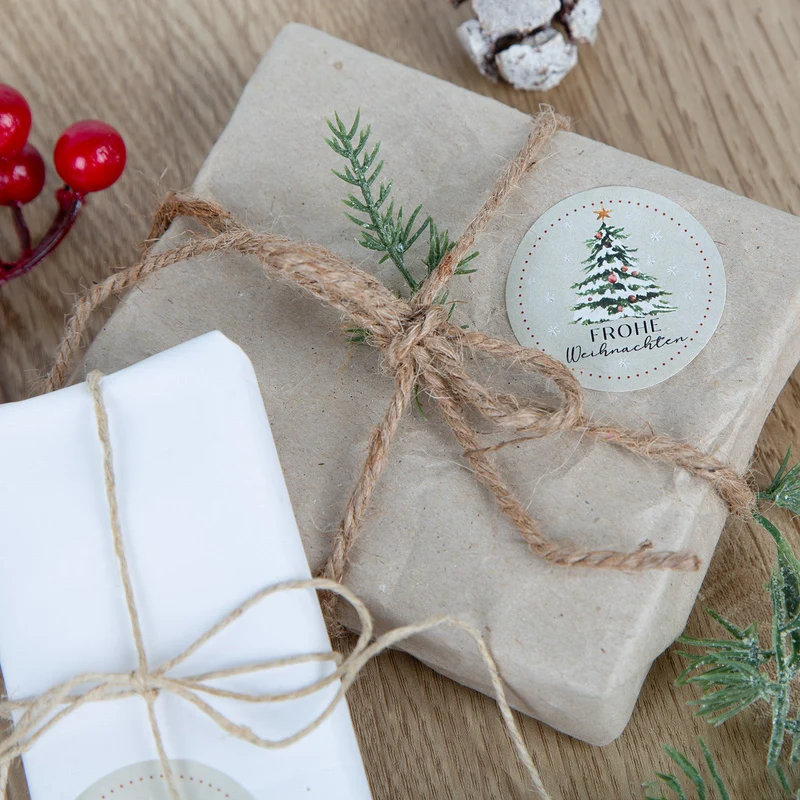 200 Weihnachtssticker Frohe Weihnachten Aufkleber auf Rolle beige 4 cm