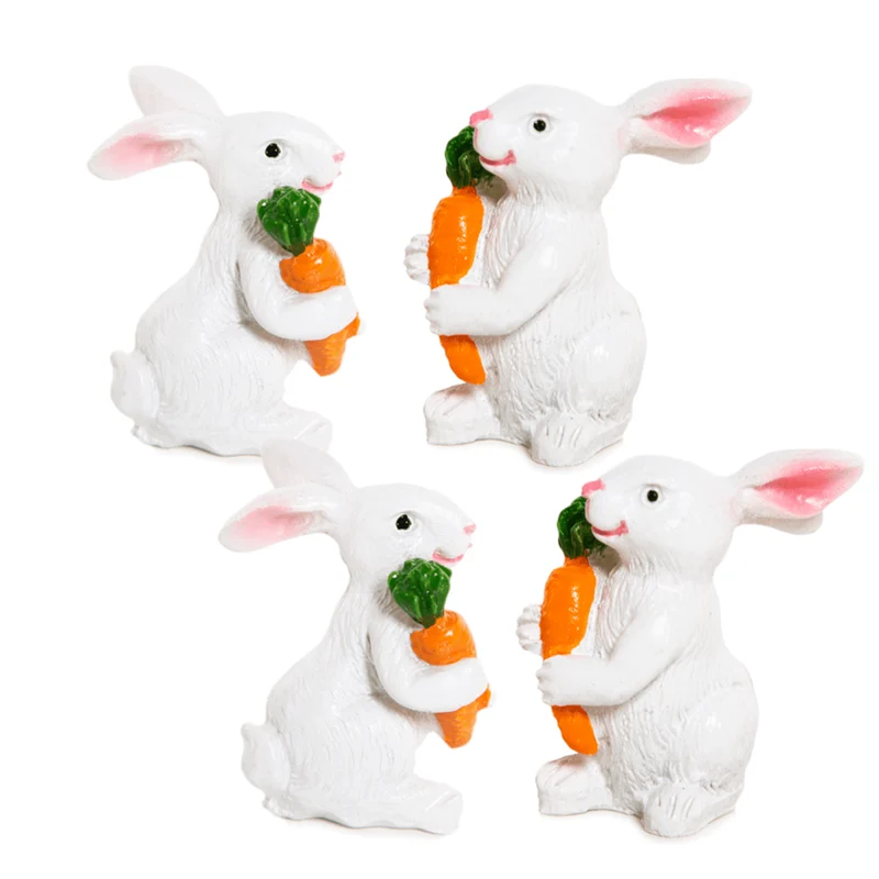 4 Mini Hasen mit Karotte weiß orange 3,5 cm