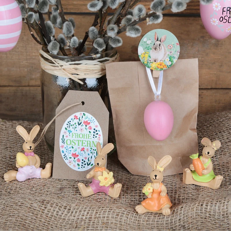 4 Bunte Ostern Deko Figuren Osterhasen Osterdeko 5,5 cm