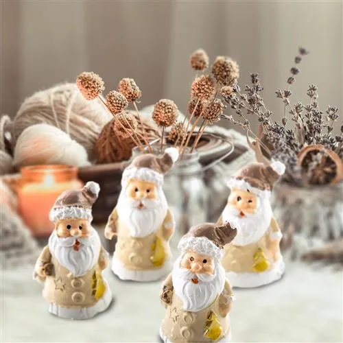 4 mini Weihnachtsmann Figuren - Nikolaus Santa Claus beige gold weiß 4 cm