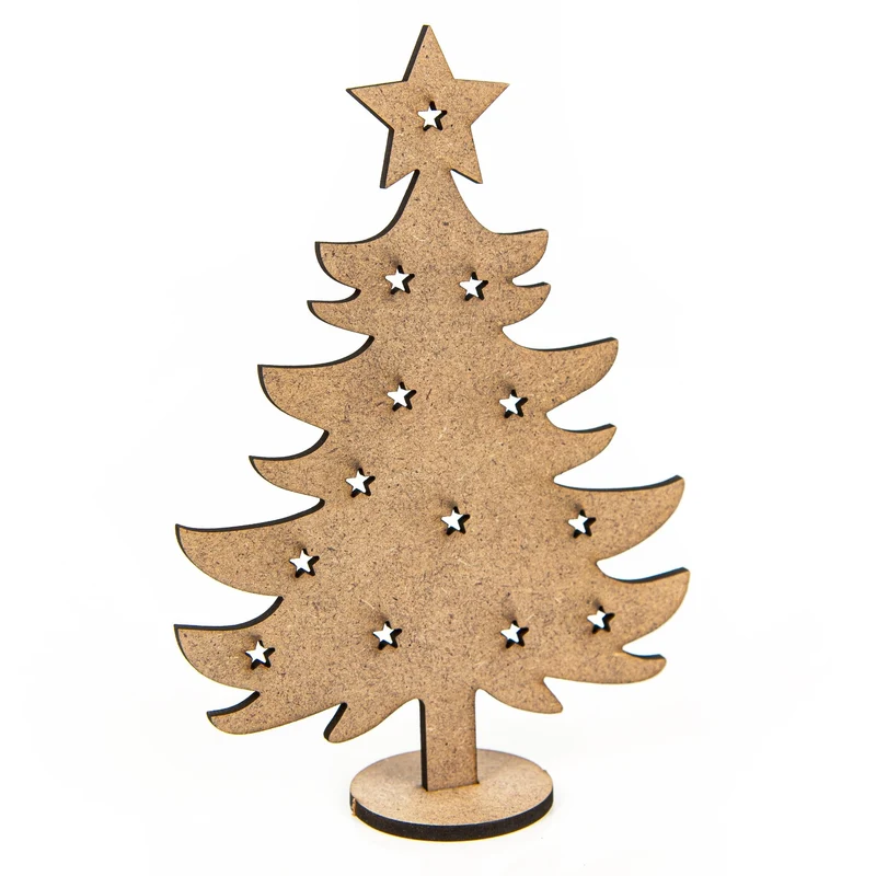 10 Weihnachtskarten DIN lang Klappkarten mit Umschlag – rot-weiß-grau mit Mini-Weihnachtsbaum aus Holz