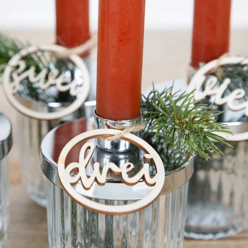 4 Stabkerzenhalter Deko Glas Hochzeit festlich Silber 10 cm