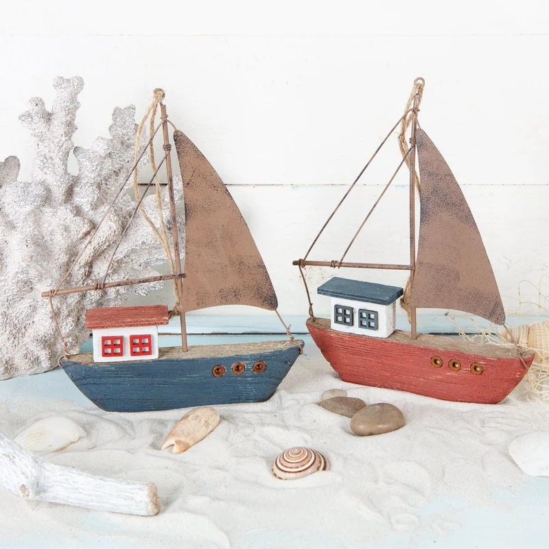 Deko Set maritim nautisch - Haus am Meer + 2 Segelboot Anhänger